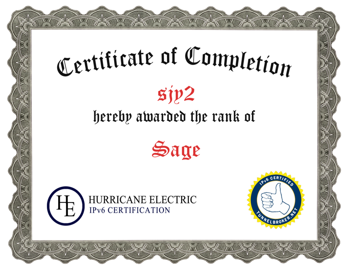 IPv6 cert from Hurricane Electric